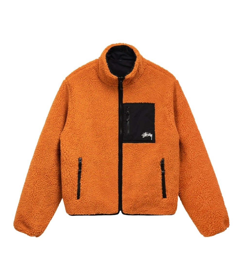 Stussy 8 Ball Sherpa Reversible Fleece Jacket – Orange Sherpa Fleece Jacket