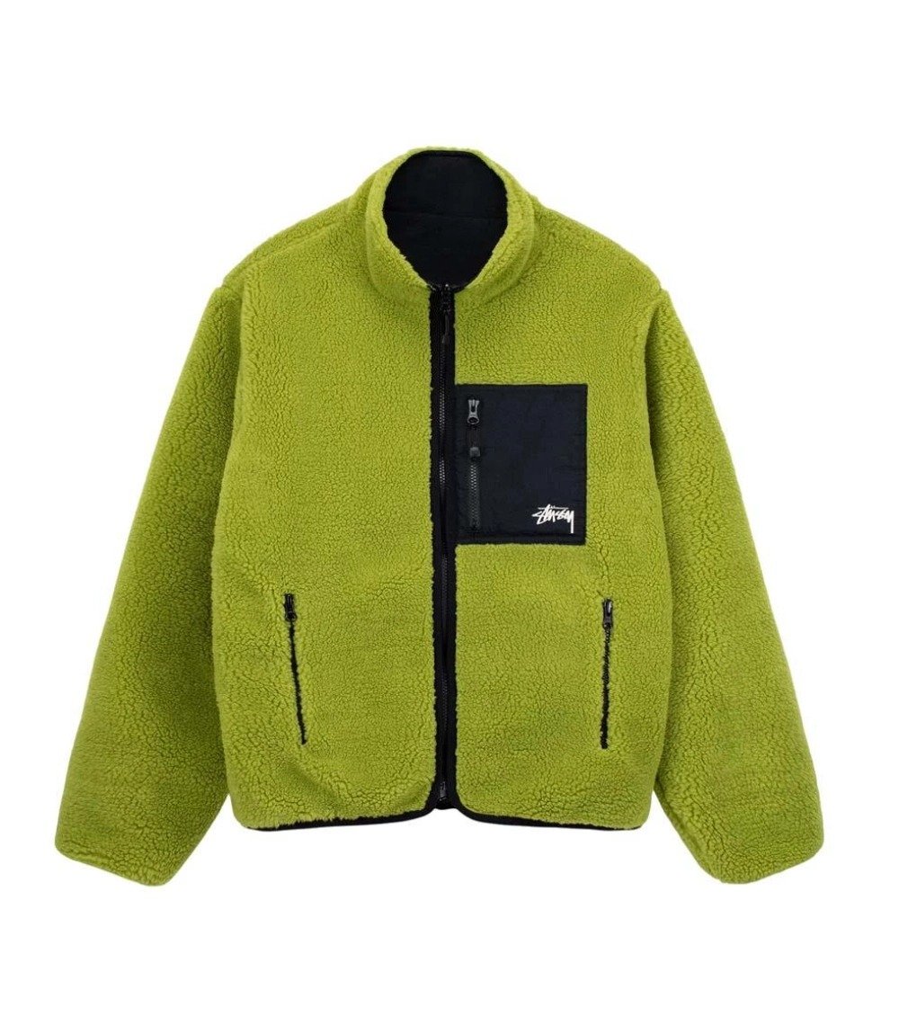 Stussy Sherpa Reversible Jacket – Moss Green & Black Fleece Jacket Reversible Jacket
